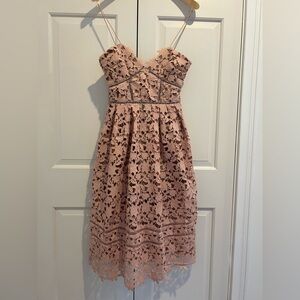 Self-Portrait Azalea Pale Pink Tiered Midi Lace Dress